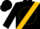 Black, gold sash, black 'oc' on gold ball, gold hoops on right sleeve, black cap