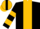 Black, gold panel, gold hoops on sleeves