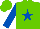 Light green, royal blue star & sleeves, light green cap