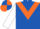 Royal blue, orange chevron, white sleeves, royal blue & orange quartered cap