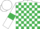 White body, emerald green checked, white arms, emerald green armlets, white cap