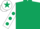 Dark green, white sleeves, dark green spots, white cap, dark green star