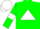 Green, white triangle, white armlets on sleeves, white cap, green peak