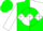 Green, white diamond hoop, green 'rs' in silver horseshoe on white ball, green & white quartered slvs, green cap