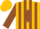 Gold, soaring eagle emblem, brown side panels, brown stripes and diamond on sleeves, gold cap