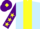 Light blue, yellow stripe, purple sleeves, yellow stars, purple cap, yellow diamond