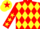 Red and yellow diamonds, red sleeves, yellow stars, yellow cap, red star