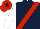 Dark blue, red sash, white sleeves, red cap, dark blue star
