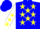 Blue, yellow 'b/b' yellow stars, white sleeves, yellow stars & cuffs