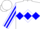 White, blue diamond belt, blue diamond stripe on sleeves, white cap