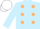 LIGHT BLUE, BEIGE spots, LIGHT BLUE sleeves, WHITE cap