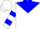 White, blue 'jw', blue yoke, blue bars on sleeves, white cap