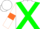White, green cross sashes, orange armlets on sleeves, white cap