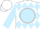 White, navy circle,  light blue ball, navy diamonds on light blue sleeves, white cap