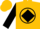 Gold, black circle, gold 'jdc' on gold and black diamond on slvs