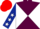 Maroon and white diabolo, dark blue sleeves, white stars, red cap