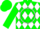 Green, white  'cr', in white circle white diamonds on  green sleeves
