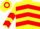 Yellow, red chevrons, yellow, red chevrons sleeves, yellow, red hooped cap