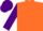 Orange, purple sleeves, collar and cap