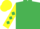 Emerald green, yellow sleeves, emerald green diamonds, yellow cap