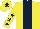 Yellow, dark blue stripe, yellow sleeves, dark blue stars, yellow cap, dark blue star