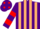 Purple and Beige stripes, Purple and Red hooped sleeves, Purple cap, Red spots