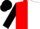 red and white halved horizontally, black sleeves, black cap
