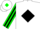 White, green 'r' in diamond frame, green and black diamond stripe on sleeves