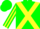 Green, dayglo yellow crossed sashes, striped sleeves, green cap