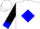 White, white 'cc' in blue diamond, blue cuffs on black sleeves