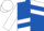Royal blue and white quarters, royal blue chevrons on white sleeves, white cap