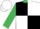 Black and White (quartered), Emerald Green collar and sleeves, White cap