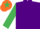 PURPLE, emerald green sleeves, orange cap, emerald green star