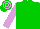 GREEN, PLUM sleeves, hooped cap