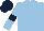 Light blue, dark blue armlets, dark blue cap