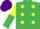Emerald Green, Yellow spots, Yellow and Emerald Green halved sleeves, Purple cap