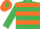 EMERALD GREEN & ORANGE HOOPS, emerald green sleeves, orange cap, em.green star