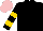 Black, Gold hooped sleeves, Pink cap