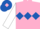 Pink, Royal Blue triple diamond, White sleeves, Royal Blue cap, Pink diamond