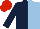 Dark Blue and Light Blue (halved), Dark Blue sleeves, Red cap