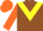 Brown, Yellow chevron, Orange sleeves and cap