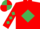 Red, Emerald Green diamond, Red sleeves, Emerald Green  diamonds, quartered cap