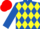 ROYAL BLUE and YELLOW diamonds, ROYAL BLUE sleeves, RED cap