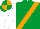 Emerald Green, Orange sash, White sleeves, Emerald Green and Orange quartered cap
