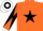 ORANGE, black star, diabolo on sleeves, white and black hooped cap