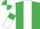Emerald green, white stripe, white sleeves, emerald green armlets, emerald green and white quartered cap