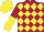 Maroon and Yellow diamonds, halved sleeves, Yellow cap