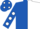 Royal Blue and White (halved), Royal Blue sleeves, White spots and spots on cap