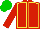 RED, yellow seams, green cap