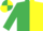 Emerald green and yellow (halved), emerald green sleeves, quartered cap